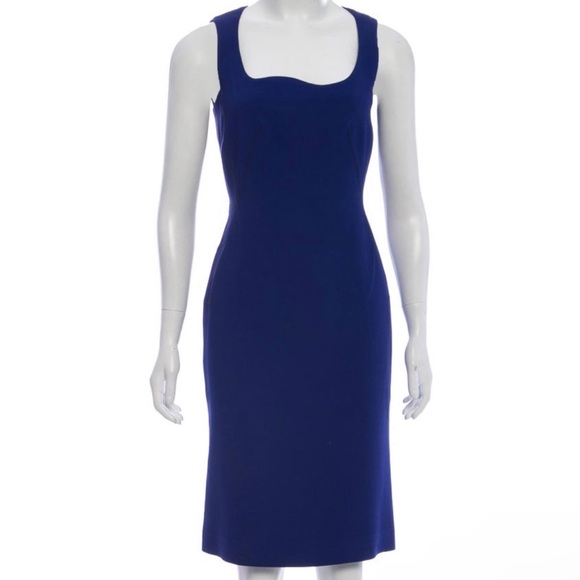 AQUILANO.RIMONDI Blue Wave Neckline Sheath Dress - Sz 40 - NWT MSRP $970 - Picture 1 of 6